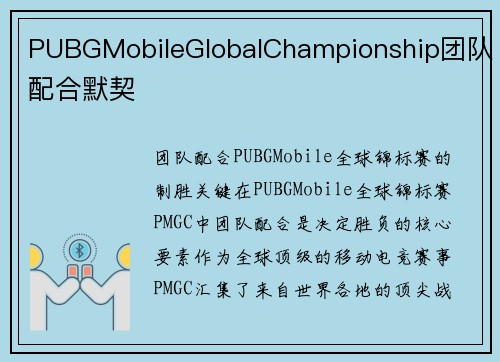 PUBGMobileGlobalChampionship团队配合默契