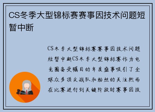 CS冬季大型锦标赛赛事因技术问题短暂中断