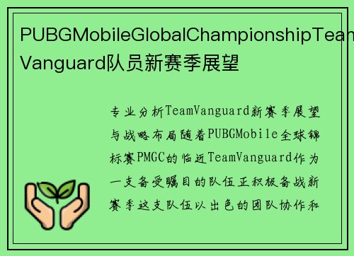 PUBGMobileGlobalChampionshipTeamVanguard队员新赛季展望
