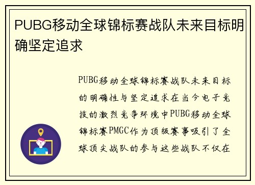 PUBG移动全球锦标赛战队未来目标明确坚定追求