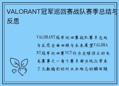 VALORANT冠军巡回赛战队赛季总结与反思